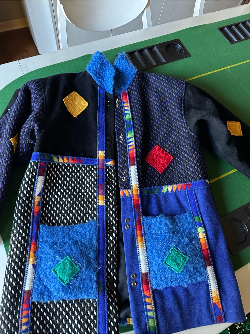 Vintage CoLORATURA 100% wool Blue Patchwork Coat women’s L